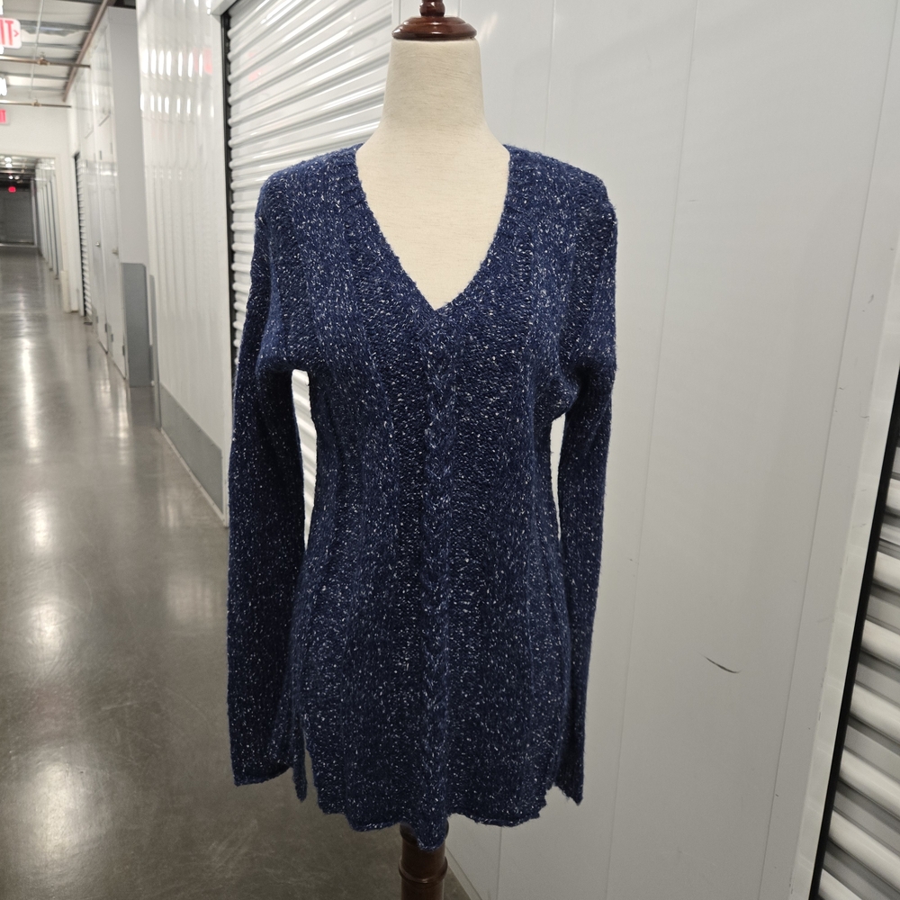 Velvet by Graham & Spencer Blue Textured Knit V-Neck Sweater Size S